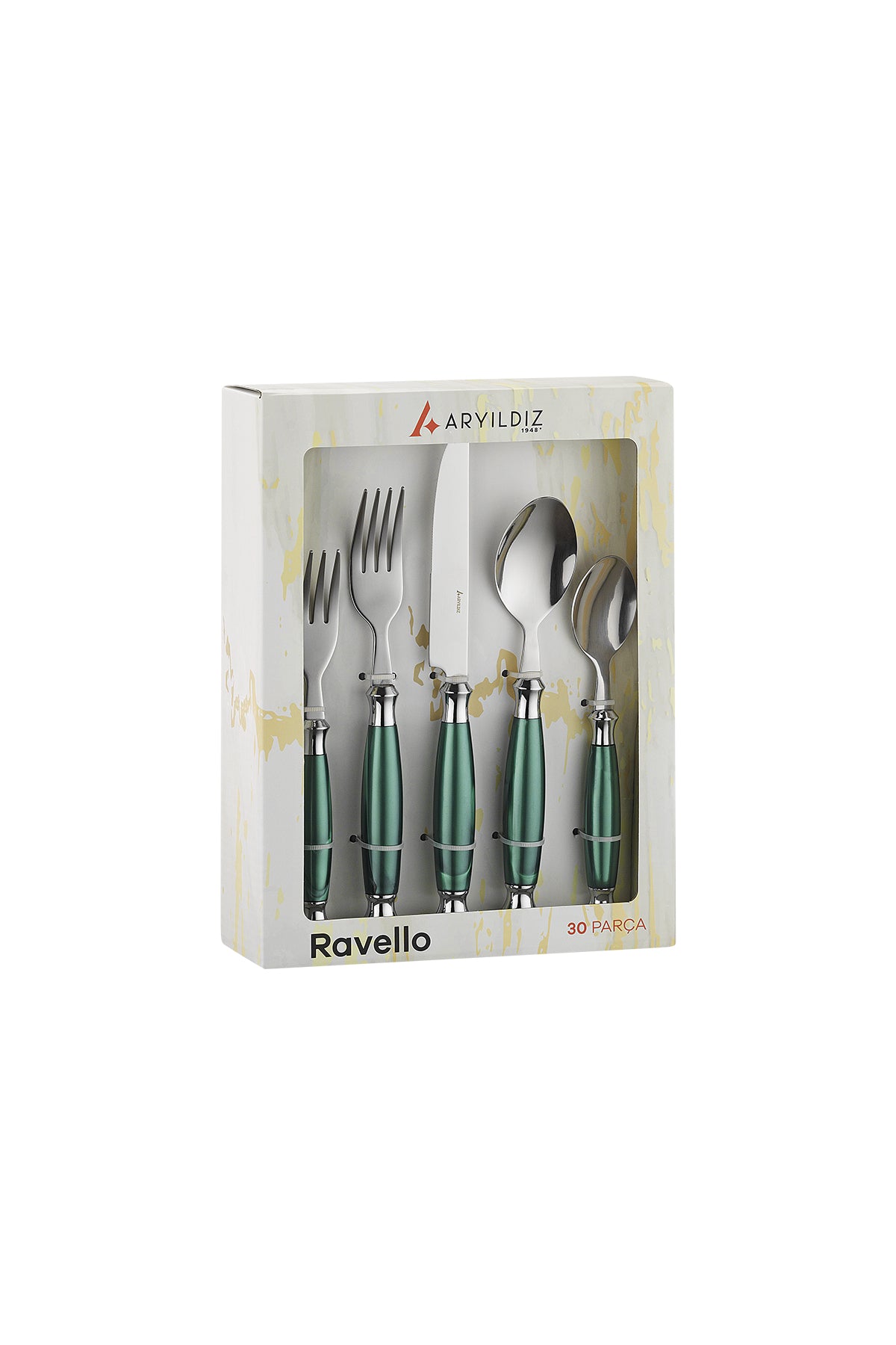 Aryildiz ravello 6 Place Setting 30 Piece Flatware Set yesil - MALLTURK