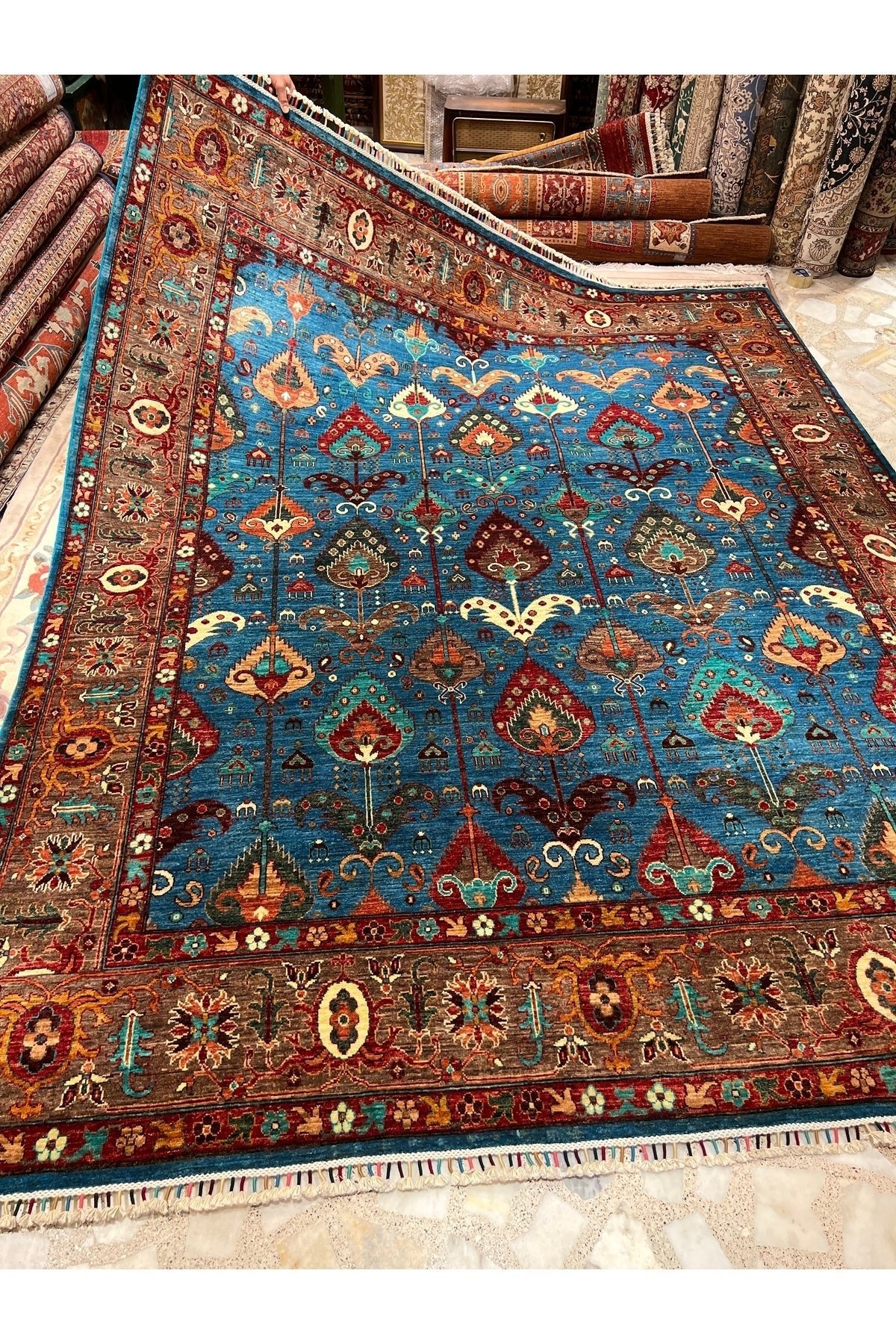RD RAMAZAN DAG Hand Rug Art Hand-Woven Afgan Rug Cotton Base Wool Weave Olup Natural Dye Multicolor Rug - MALLTURK