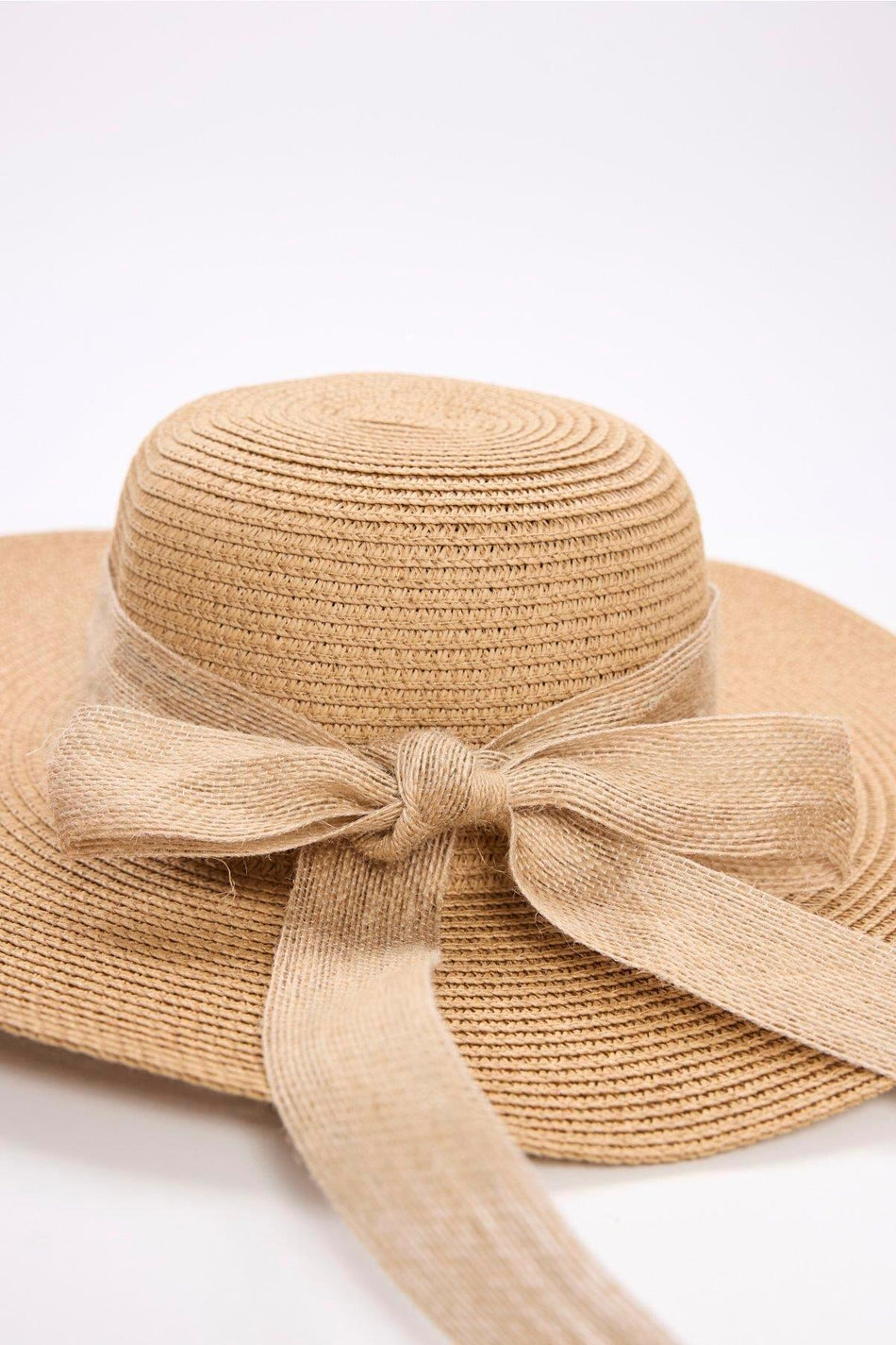 Hashema Bowknot Beige Straw Beach Hat 2043