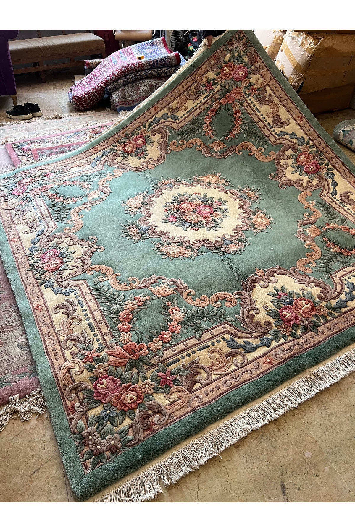 RD RAMAZAN DAG Hand Rug Art Hand-Woven Embossed Chinese Rug Premium Quality Green Color Size 250x250 - MALLTURK
