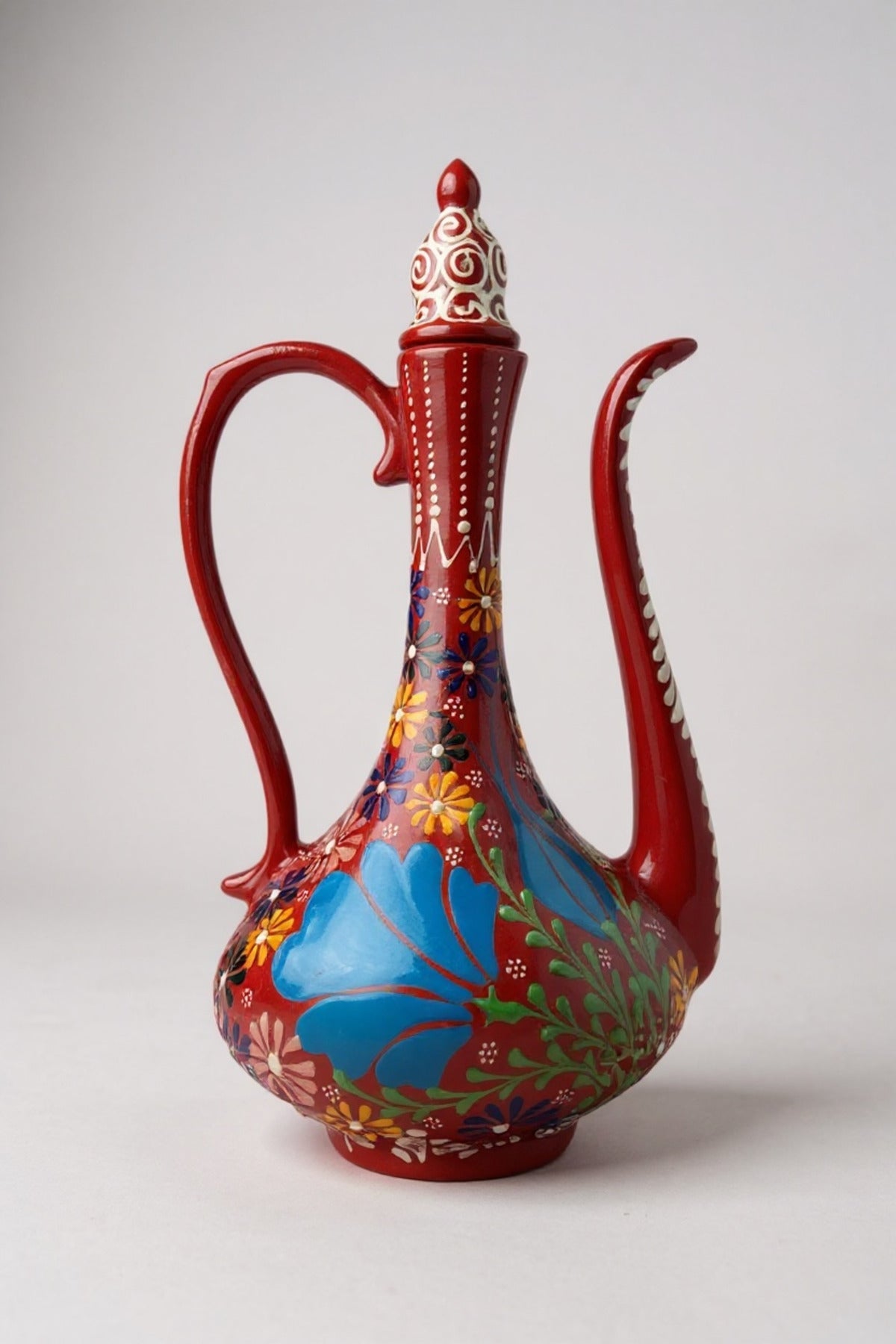 STORESZA Handmade 30cm Embossed and Lace-Work Delicate Jug Ceramic Red Vase - MALLTURK
