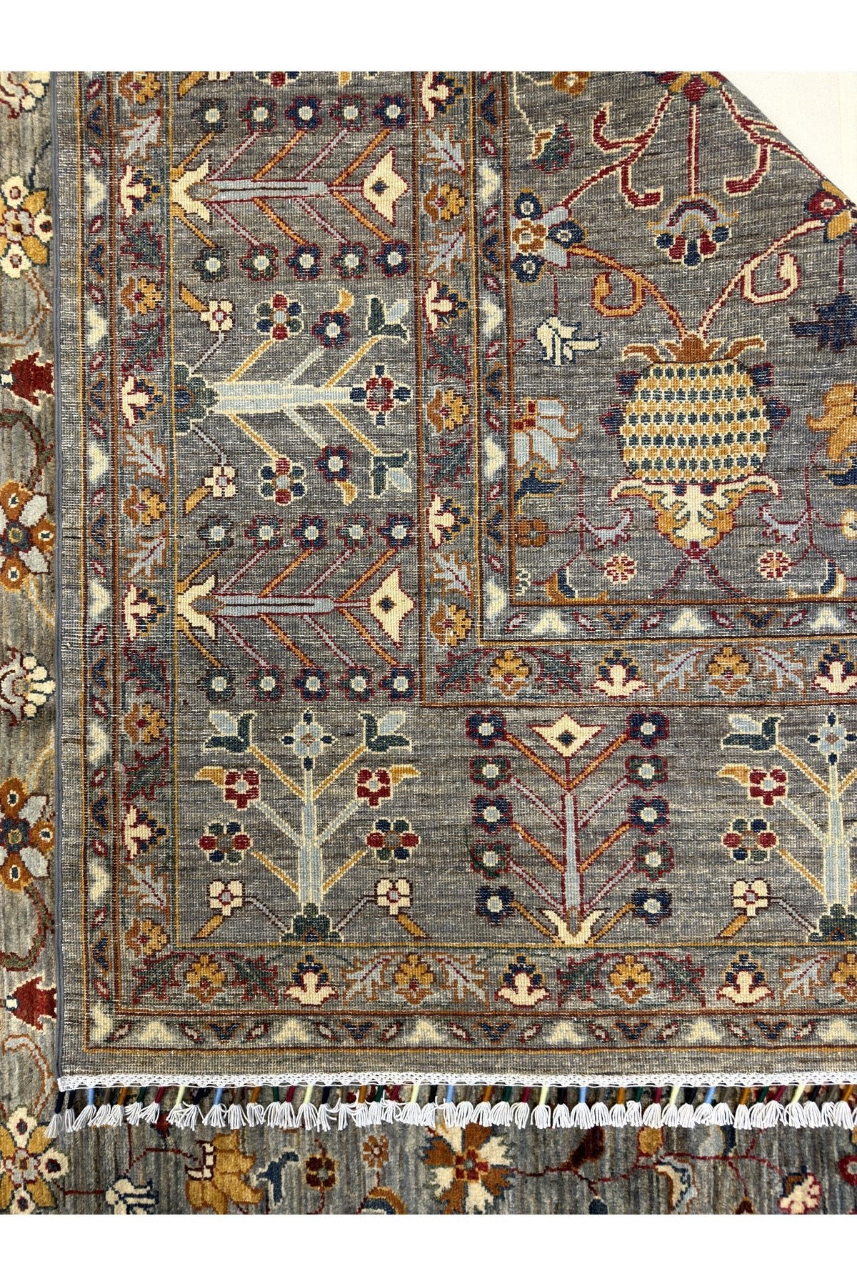 Afgan Rug Hand-Woven 10 Meter Sultani Design Grey Color 100% Wool Natural Dye Elsanat Eseri - MALLTURK