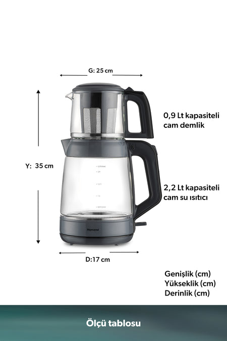 HOMEND infinity XL 1764H Glass Tea Maker Anthracite Black - MALLTURK