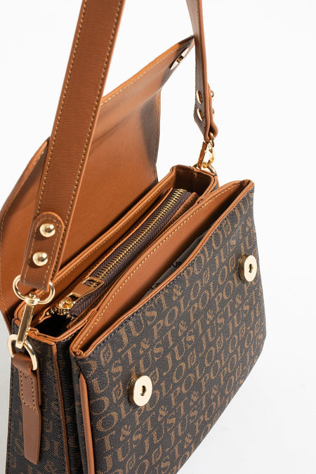 Just Polo Women's Three-Compartment Shoulder Bag and Wallet Set Brown - MALLTURK