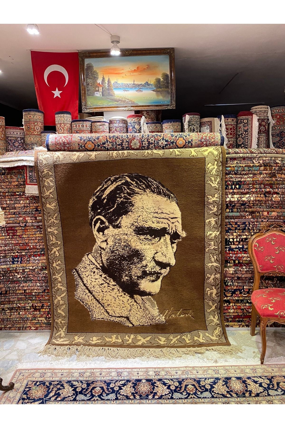 RD RAMAZAN DAG Hand Rug Art Hand-Woven Gazi Mustafa Kemal Ataturk Hand-Woven Wall Rug 190x160 - MALLTURK