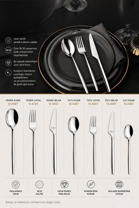 Aryildiz studio prestige 84 Piece Flatware Set - MALLTURK