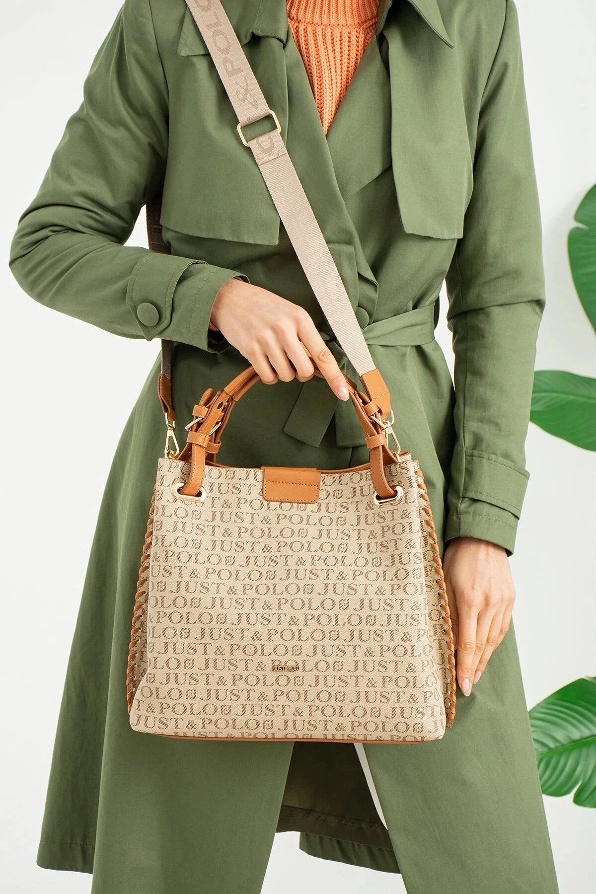 Just Polo Women's 3-Compartment Adjustable Long Strap Hand and Shoulder Bag Beige Bag - MALLTURK