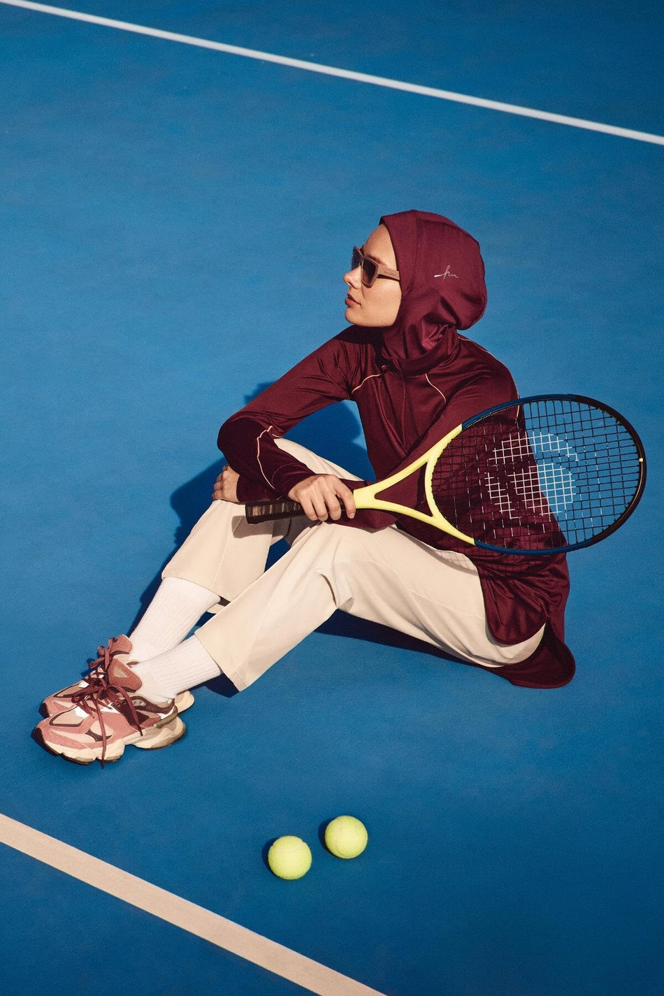 Hasema Active H-per Piped Long Sleeve Zip-Up Collar Purple Hijab Training T-Shirt Act-18