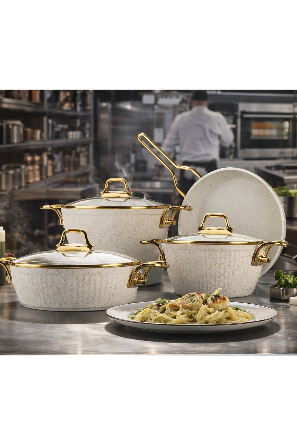 Lines Maya 7 Piece Granite Cookware Set Altin Kulp Nonstick Kaplama Cookware Set Modern Tasarim - MALLTURK