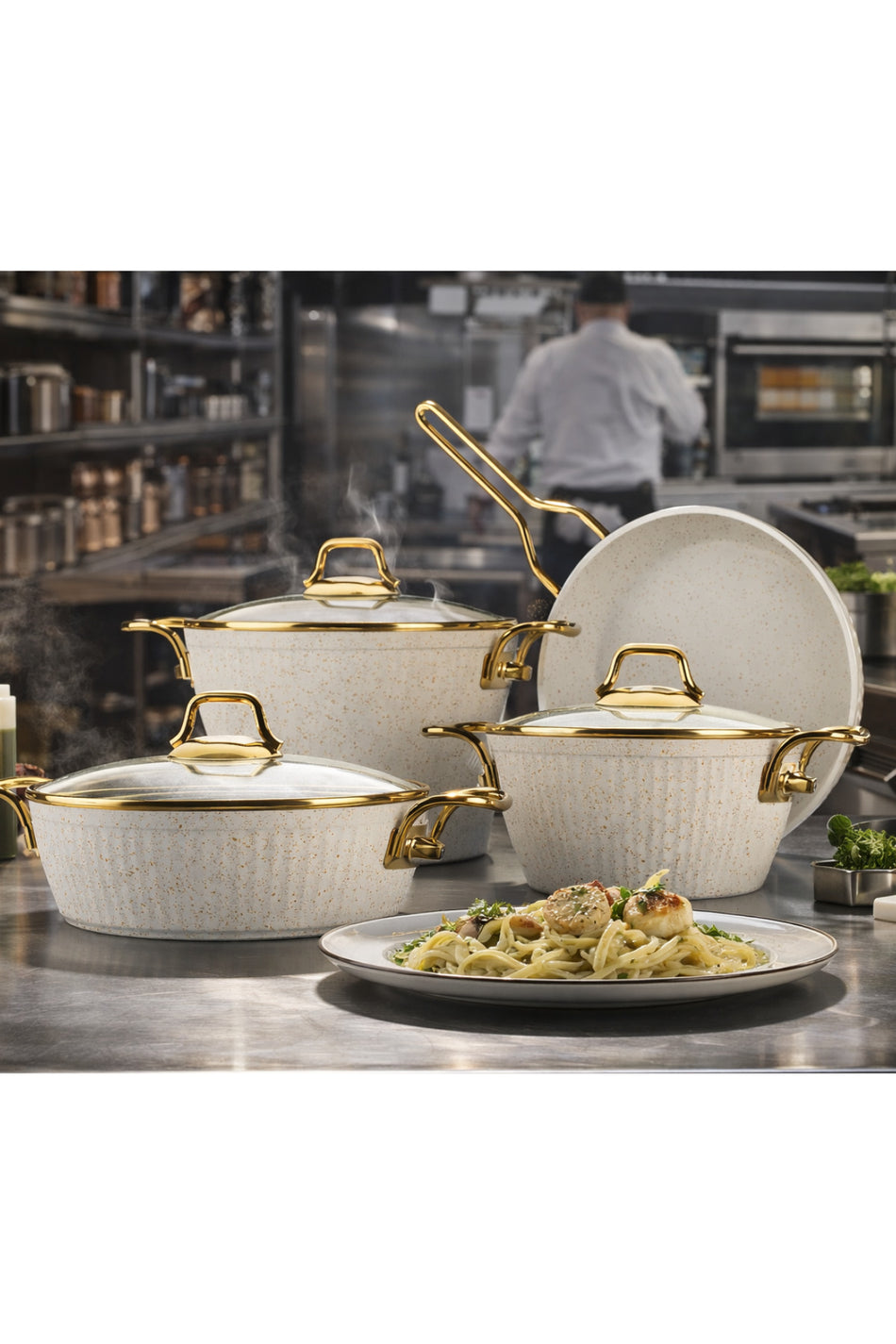 Lines Maya 7 Piece Granite Cookware Set Altin Kulp Nonstick Kaplama Cookware Set Modern Tasarim - MALLTURK