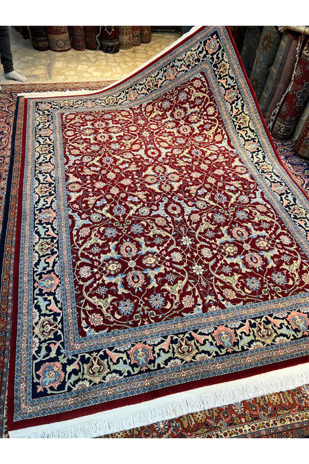 RD RAMAZAN DAG Hand Rug Art Hand-Woven Hereke Rug Signed Polonez Design Premium Quality Red Accent Size 272x194 - MALLTURK