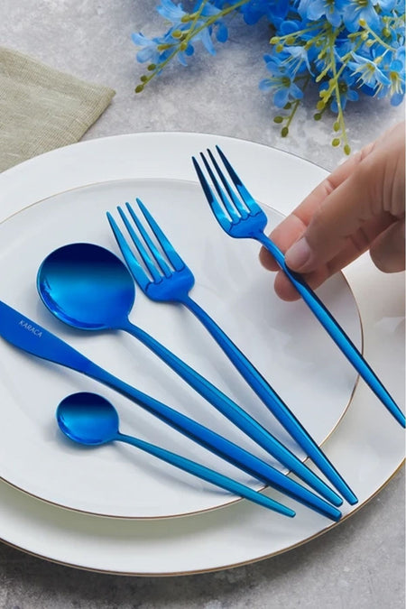 Karaca orion blue 30 Piece 6 Place Setting Flatware Set - MALLTURK