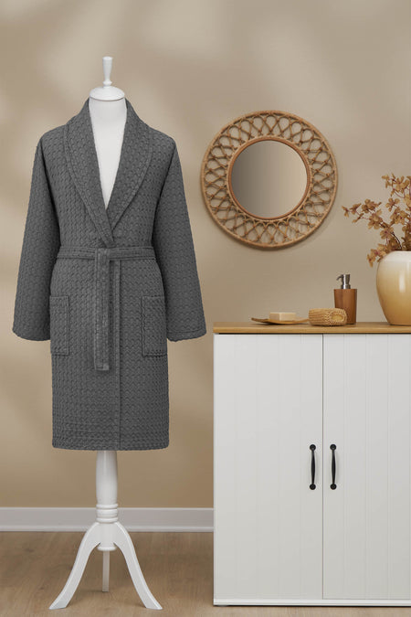 Ozdilek Textured Waffle Shawl Collar Bathrobe - MALLTURK