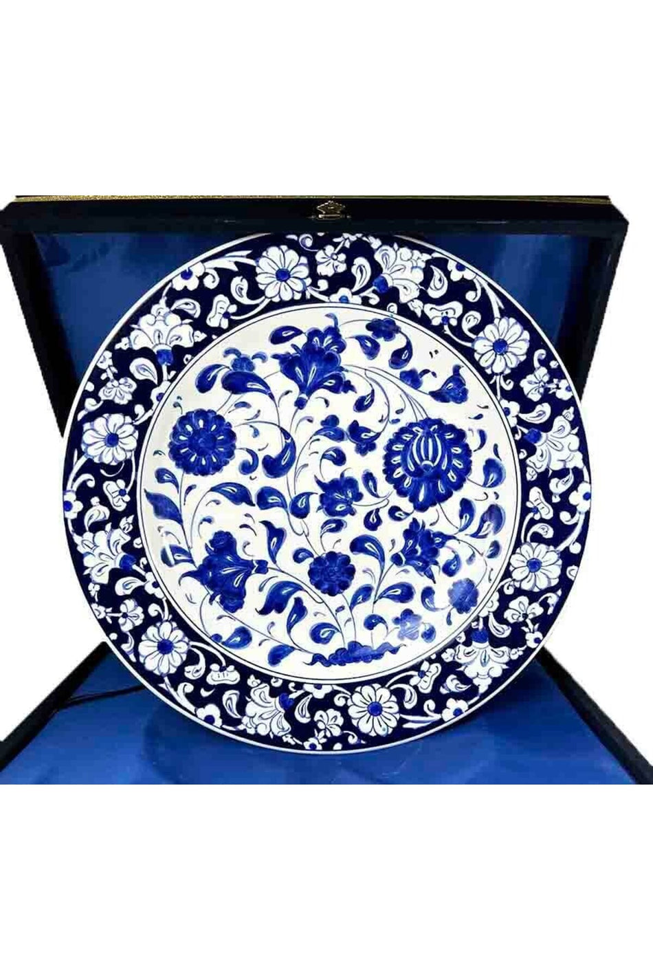 Cini Evi Kaymakama Gift Blue White Lotus Patterned Iznik Tile Plate - MALLTURK