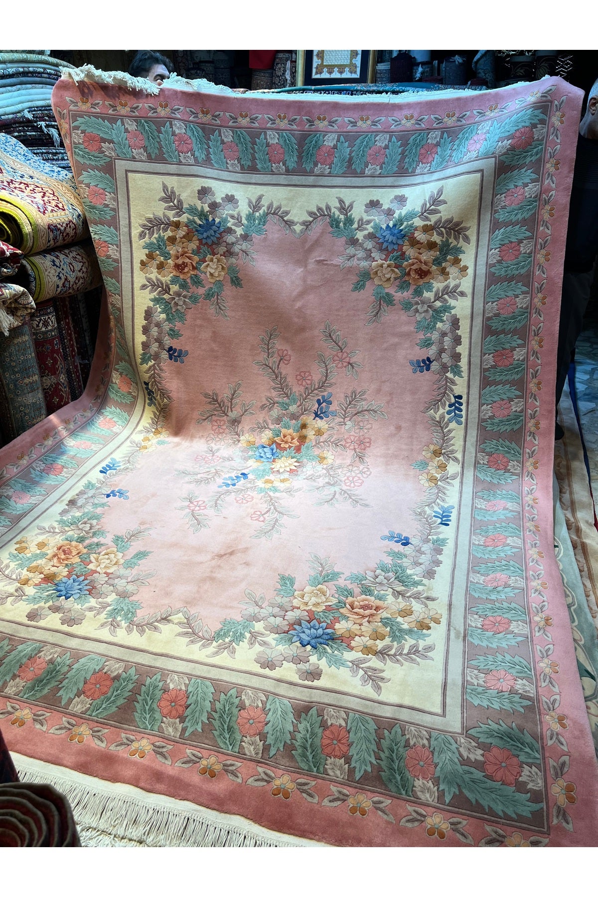 RD RAMAZAN DAG Hand Rug Art Hand-Woven Embossed Chinese Rug Premium Quality Pink Color Size 340x240 - MALLTURK