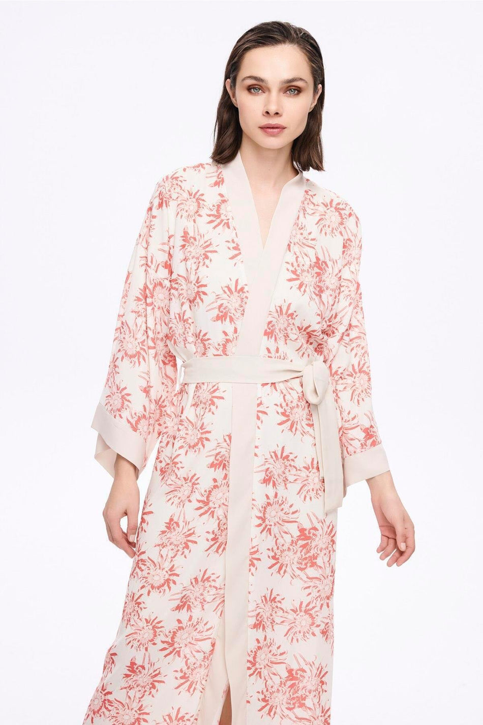 Hasema Pink Floral Pattern Long Kimono 5043