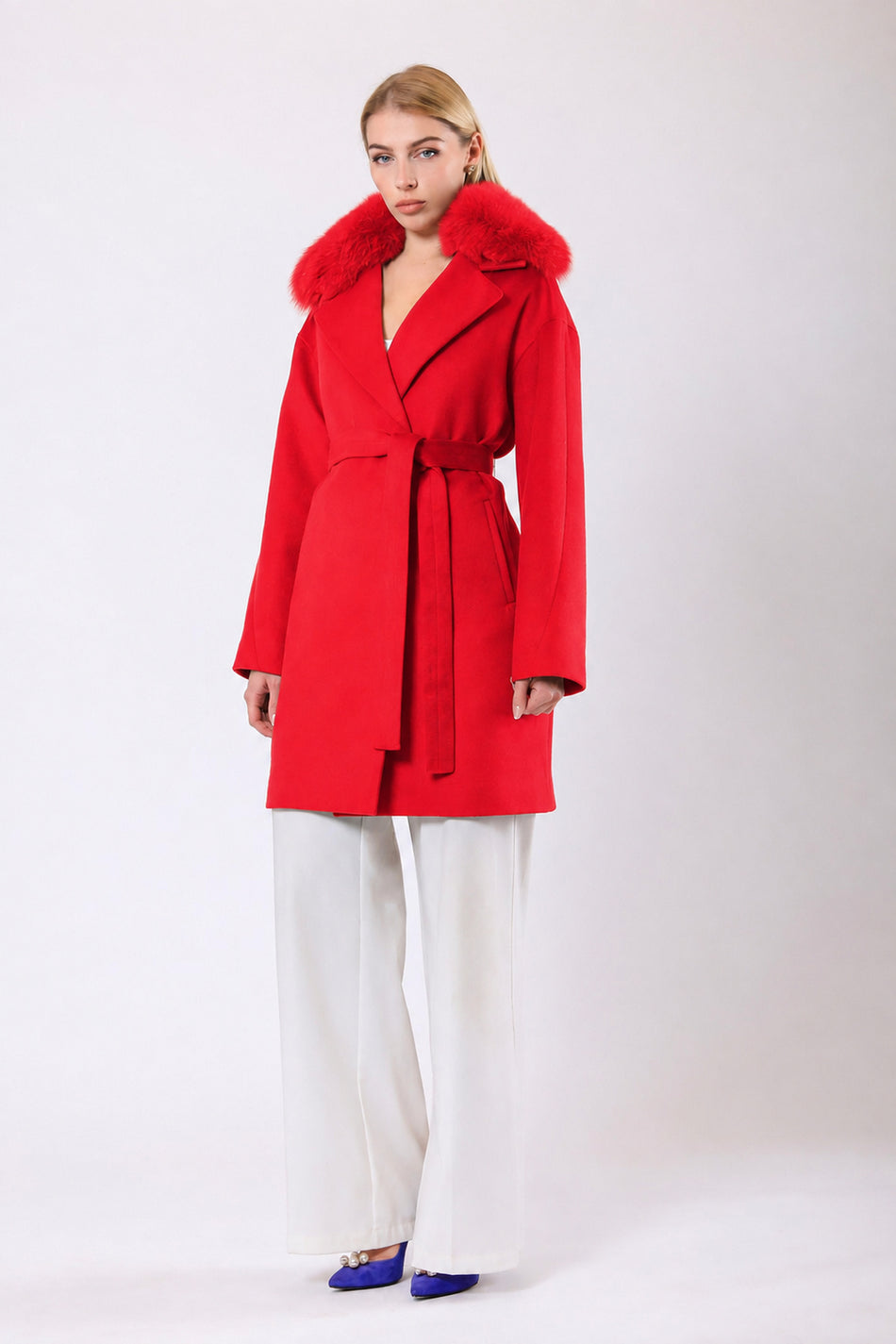 Leather Club Pomegranate Blossom Cashmere Coat with Fur Accessories