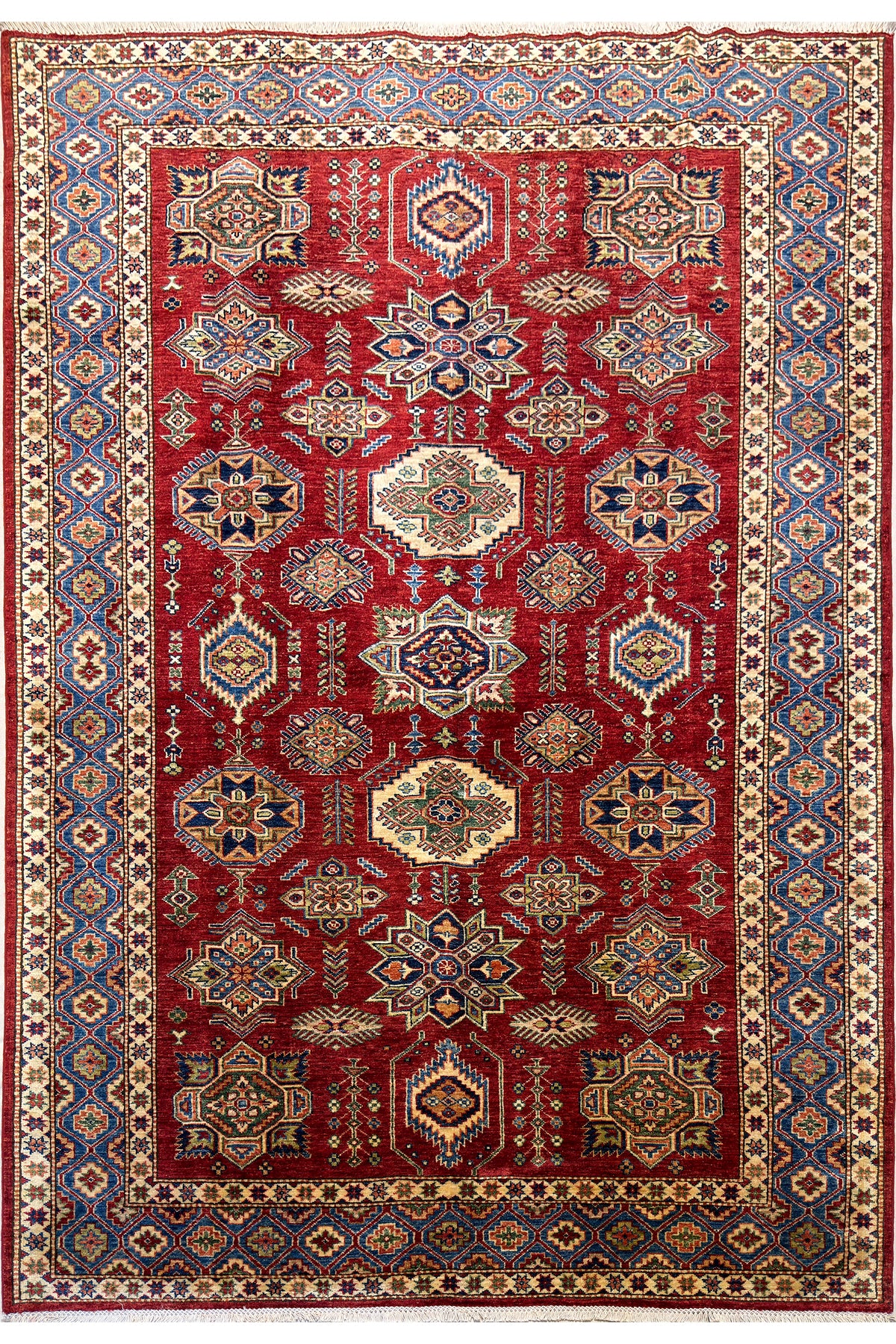 Afghan Rug Hand-Woven 100% Wool Natural Dye Handicraft ile Harika Kazak Design