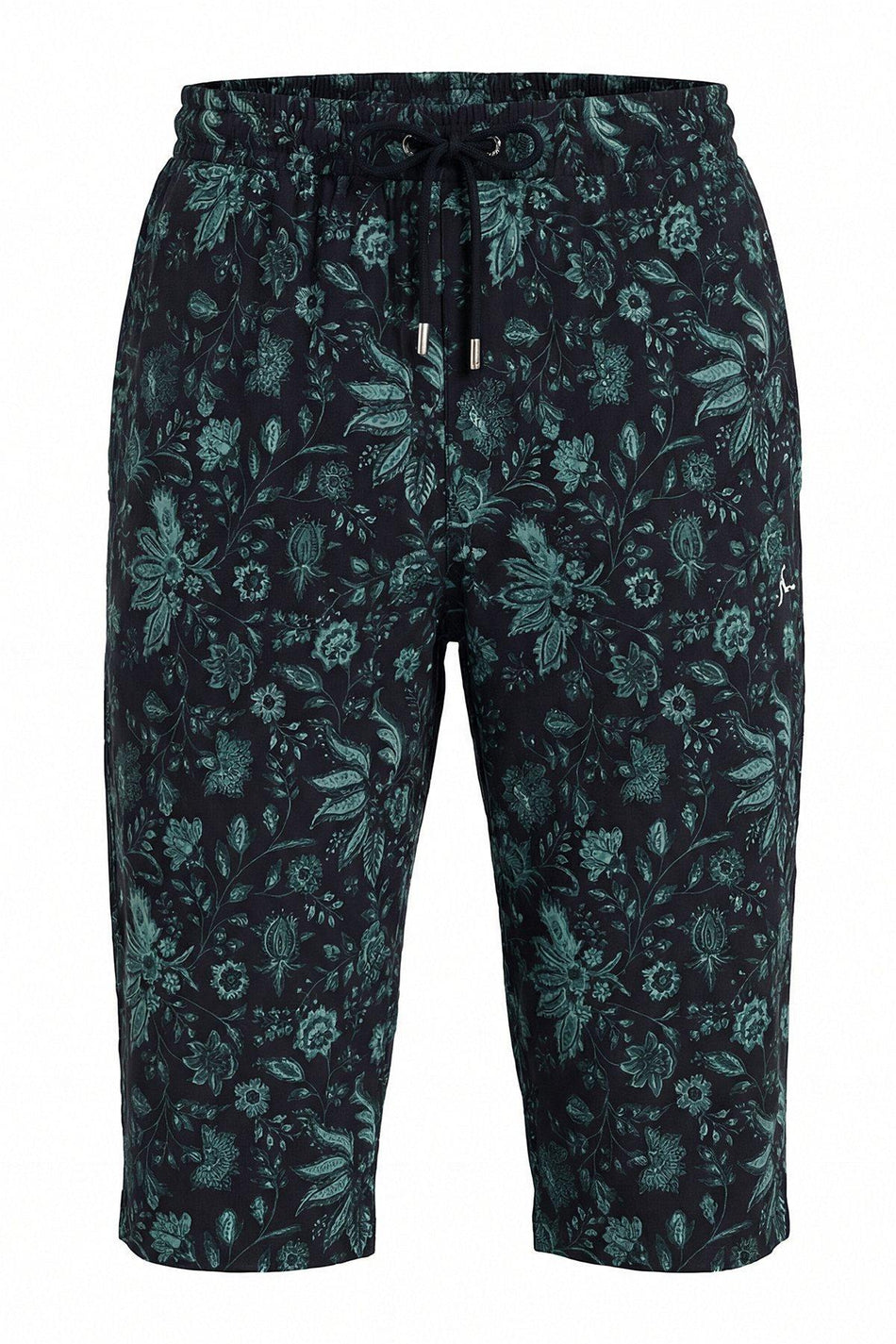 Hasema Floral Patterned Black Long Men's Pool and Beach Shorts 6002