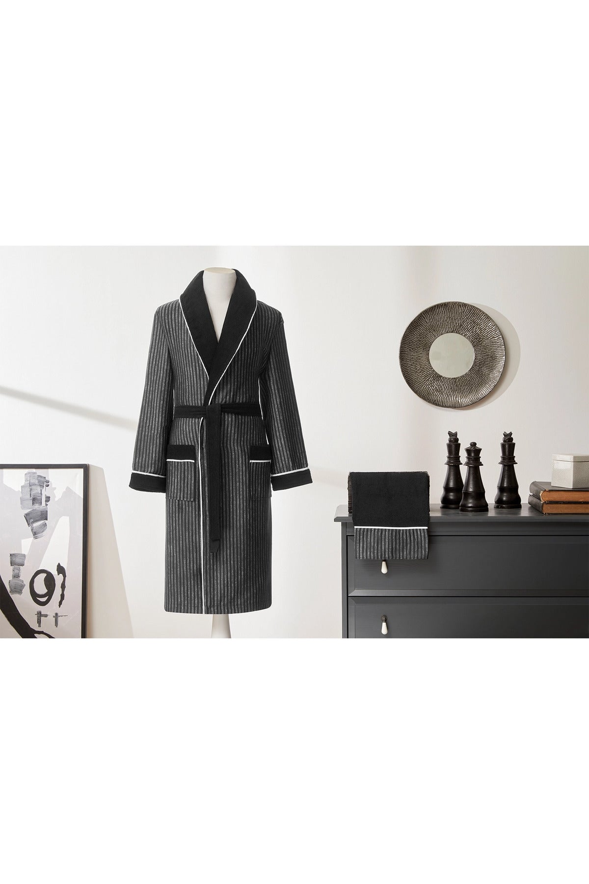 Ozdilek Noir Men Shawl Collar Bathrobe - MALLTURK