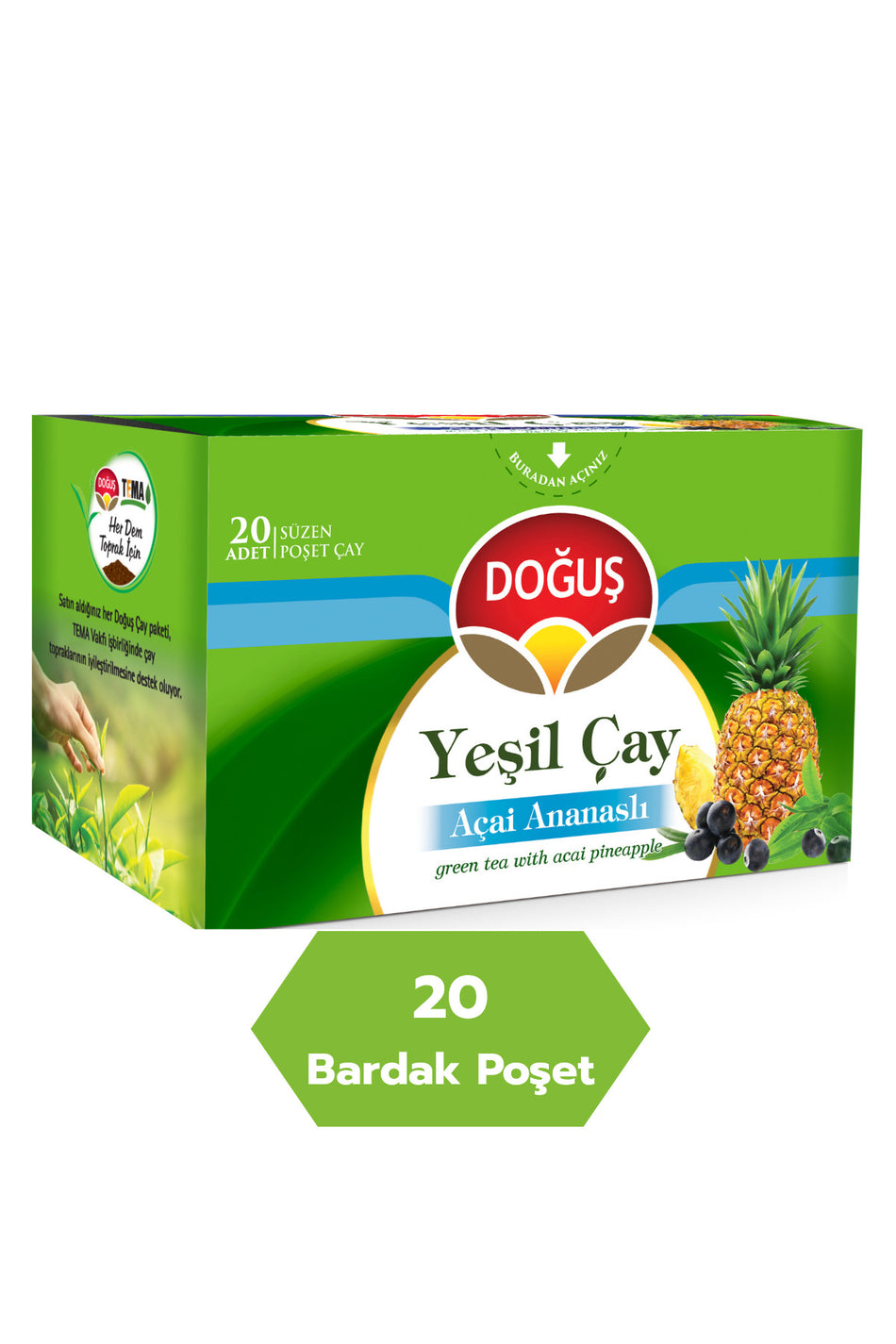 Dogus Tea Green Tea Acai Pineapple Flavored 20 Pack