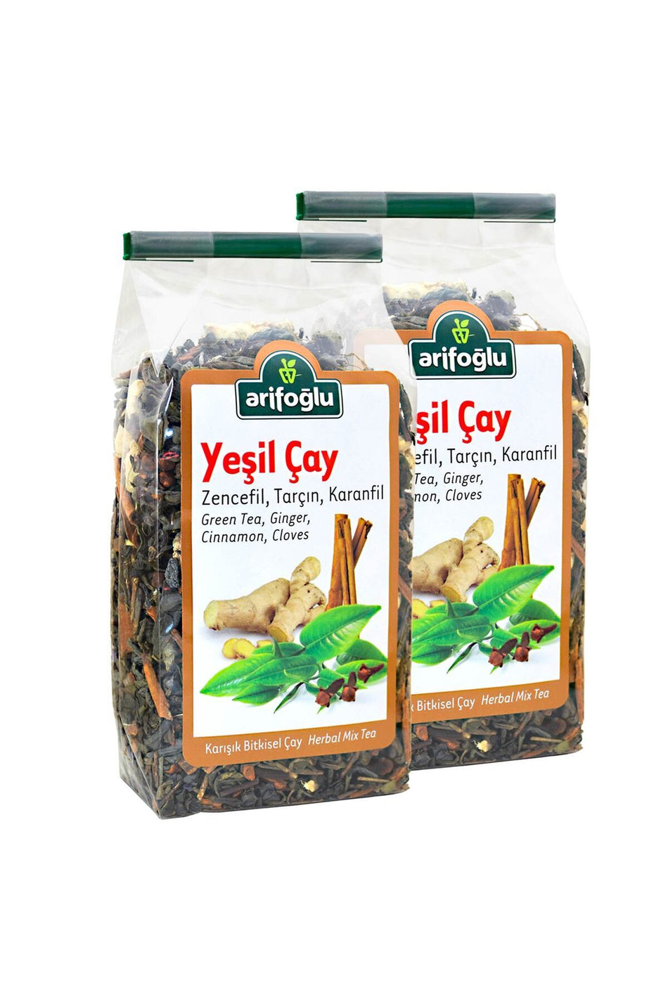 Arifoglu Green Tea, Ginger, Ceylon Cinnamon, Clove Blend Detox Herbal Tea 165 gr. 2-Pack - MALLTURK
