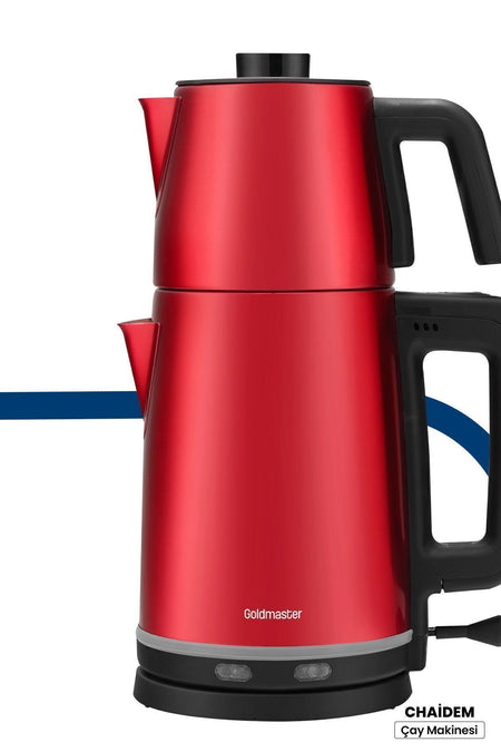 GoldMaster Chaidem XL 2200 Watt Stainless Steel Drip-Proof Tea Maker and Kettle, Red - MALLTURK