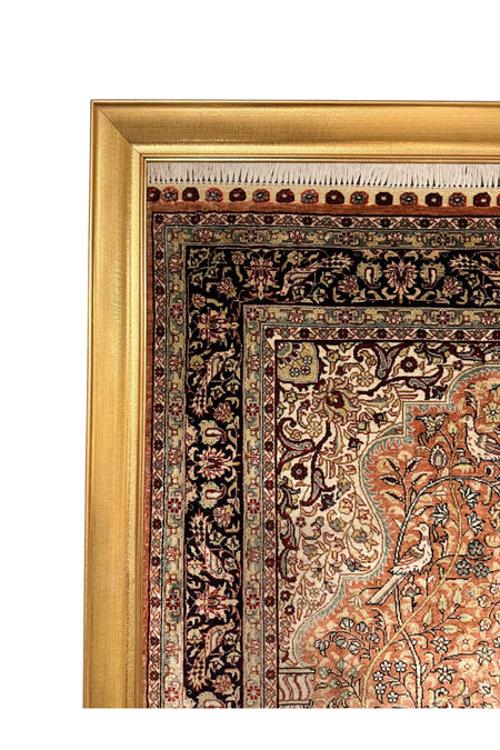 BURAK Rug Hand-Woven Pure Silk Rug Collectible Wall Rug 78x123 Tree of Life Design %100 Has Silk