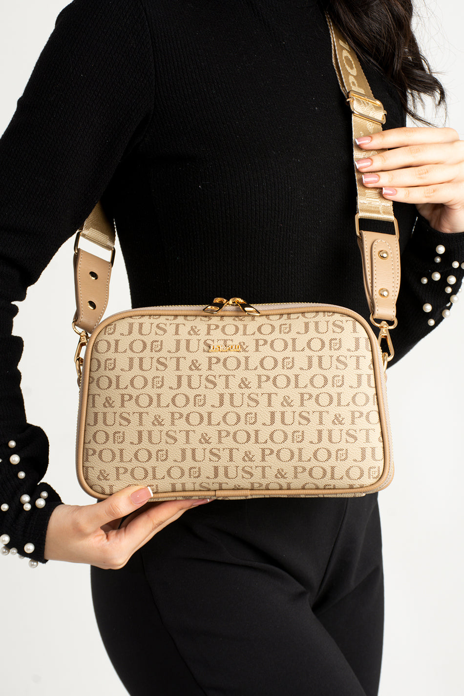 Just Polo Original Women's New Season 5-Compartment Luxury Soft Leather Adjustable Crossbody Shoulder Bag Mink - MALLTURK