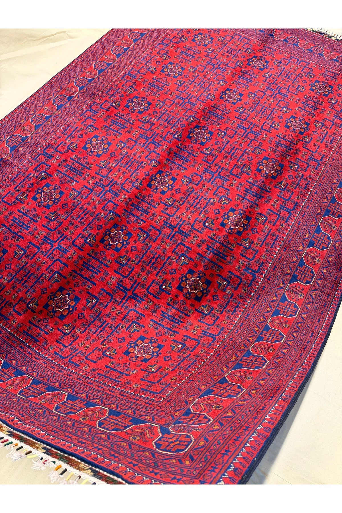 Afghan Rug Hand-Woven 6 Meter 100% Wool Natural Dye Handicraft ile Harika Yildiz Pattern