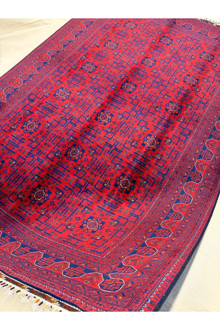 Afghan Rug Hand-Woven 6 Meter 100% Wool Natural Dye Handicraft ile Harika Yildiz Pattern