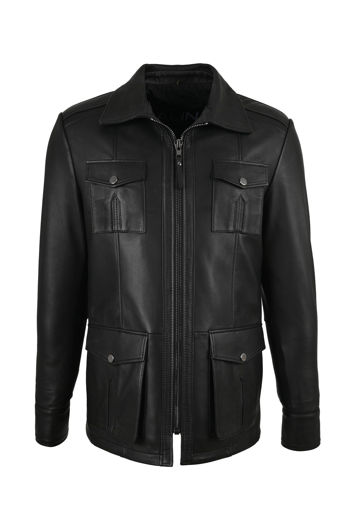 ALIN Kaya Men's Genuine Leather Zip-Up Leather Jacket Black - MALLTURK