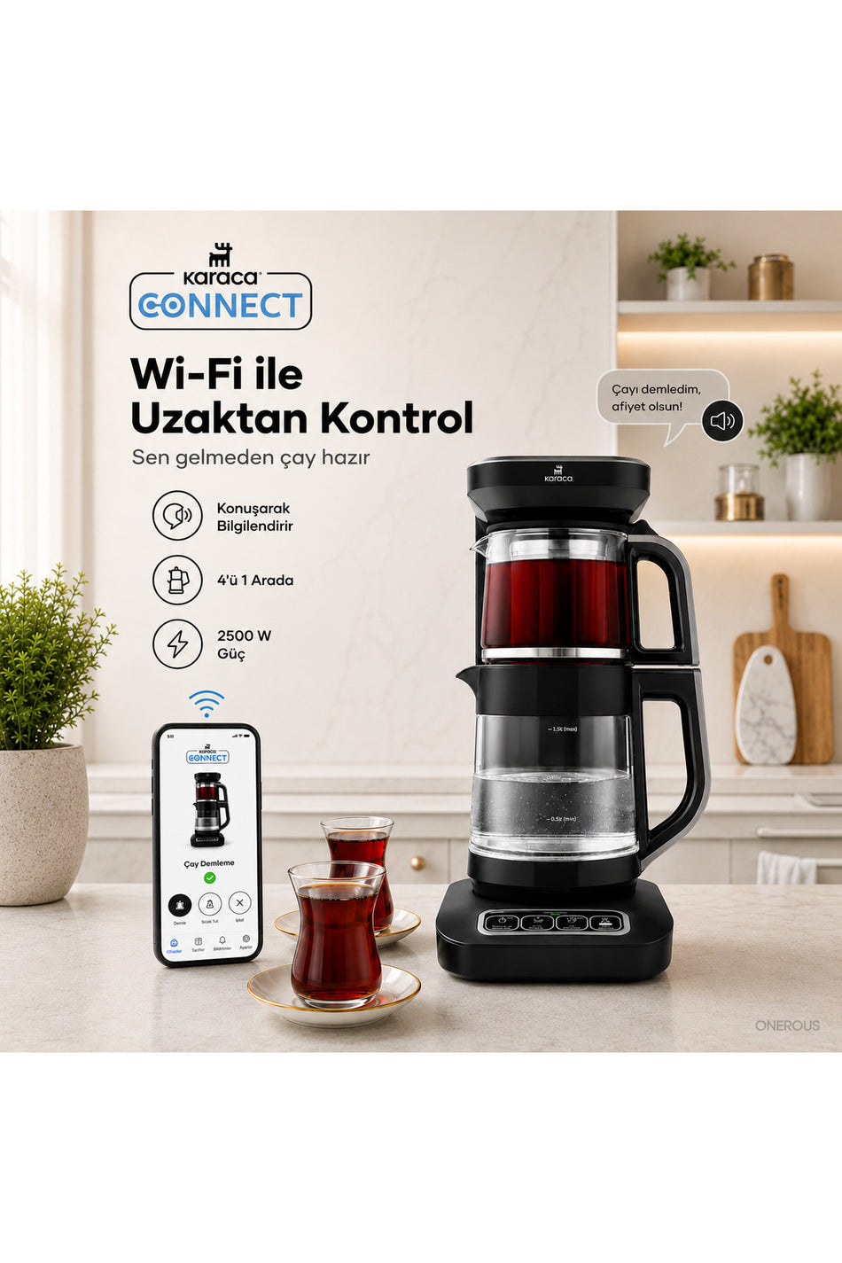 Karaca Tea Lover Robotea Pro Connect 4 in 1 Talking Automatic Glass Tea, Baby Food and Filter Coffee Machine with Wi-Fi - MALLTURK