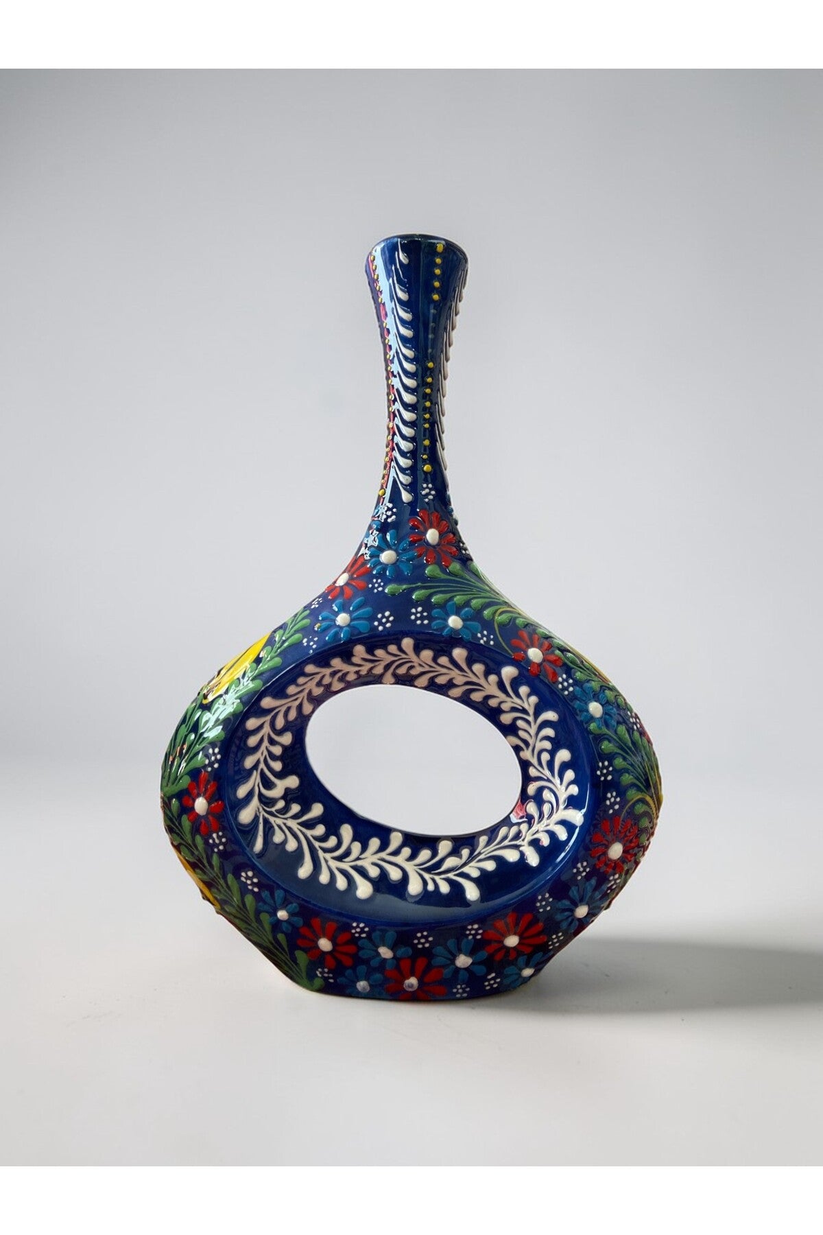 YOOS Handmade 28cm Embossed and Lace Scandinavian Porcelain Vase Dark Blue - MALLTURK