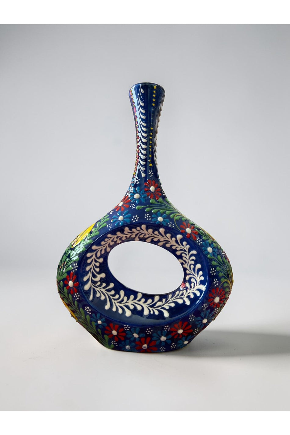 YOOS Handmade 28cm Embossed and Lace Scandinavian Porcelain Vase Dark Blue - MALLTURK