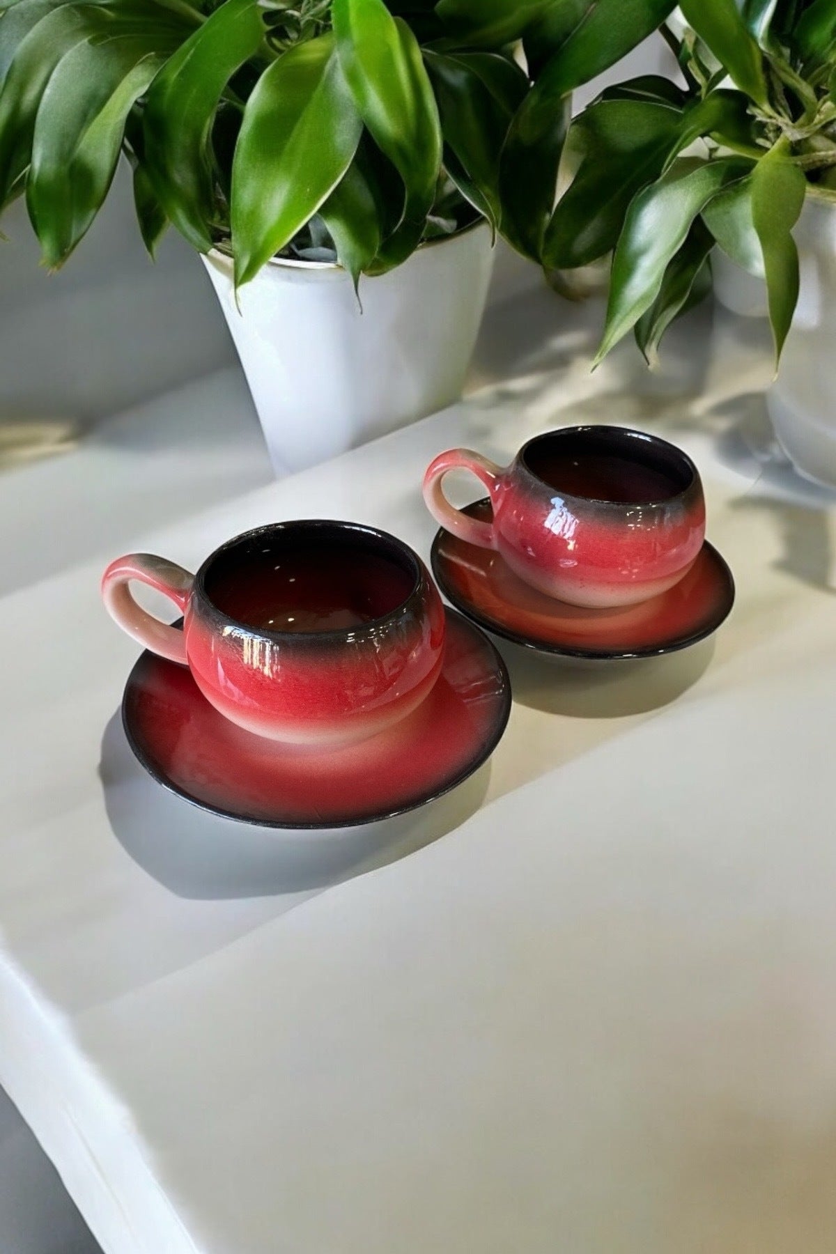 Eporselen Rainbow 2-Person 4-Piece Ceramic Double Coffee Cup Set Red - MALLTURK
