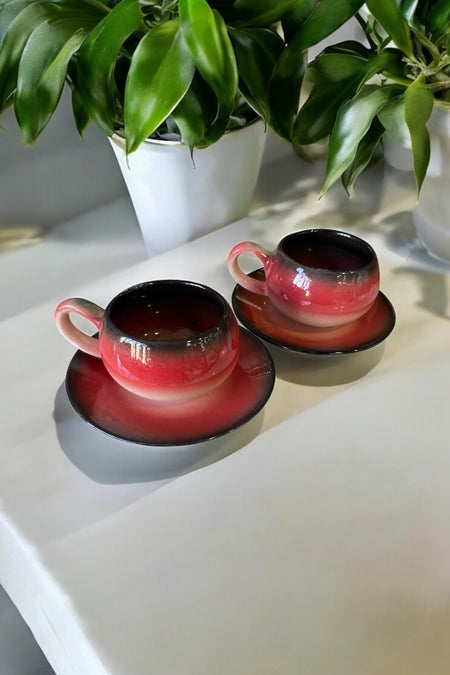 Eporselen Rainbow 2-Person 4-Piece Ceramic Double Coffee Cup Set Red - MALLTURK