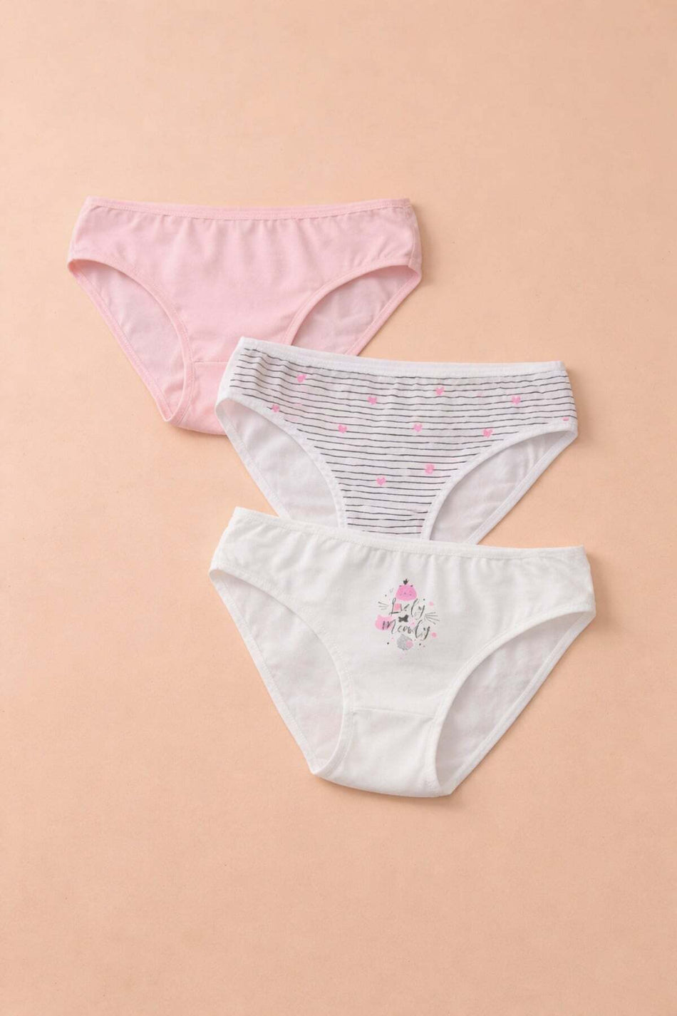 Striped Heart Printed 3-Piece Girls' Panties