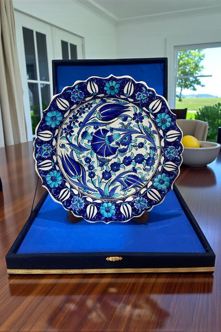 YOOS Velvet Gift Box 30Cm Special Sable Craftsmanship Kutahya Tile Navy - Turquoise Tile Plate - MALLTURK