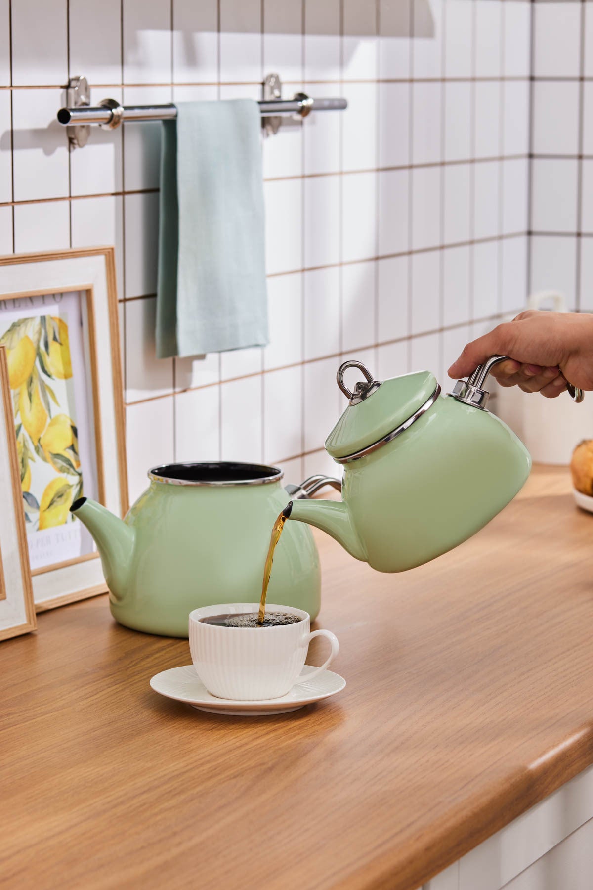 Karaca Loreto Enamel Teapot, Green - MALLTURK