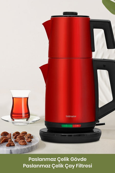 GoldMaster Yudum Matte Red Stainless Steel 2200 Watt Steel Tea Maker and Water Heater - MALLTURK
