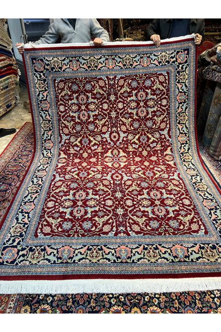 RD RAMAZAN DAG Hand Rug Art Hand-Woven Hereke Rug Signed Polonez Design Red Accent Size 272x195 - MALLTURK