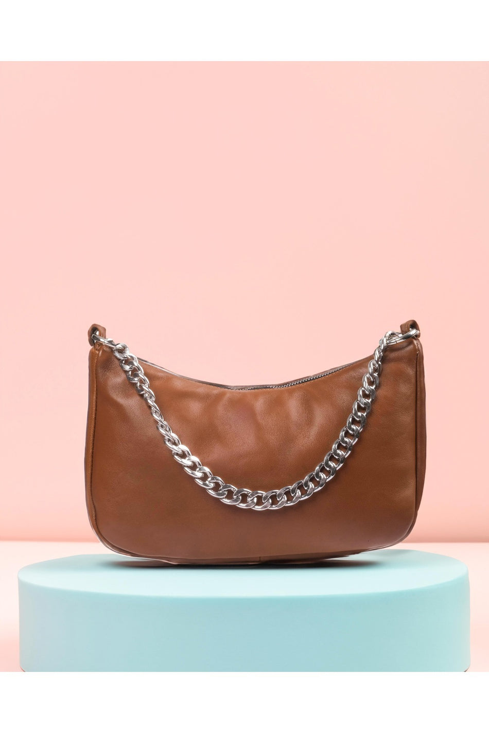 Fubileather Genuine Leather Women's Tan Baguette Bag