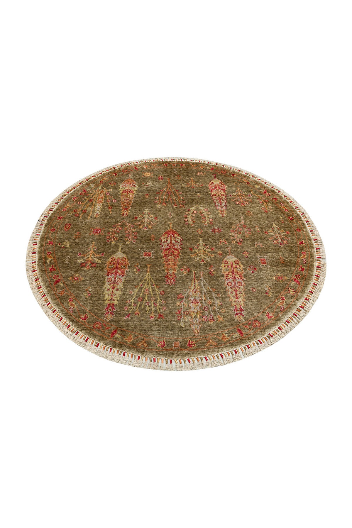 Eko Hali ZR 08 Green Autumn Round Carpet, a special loom carpet shaped by the intensive hand labor of women from Usak. - MALLTURK