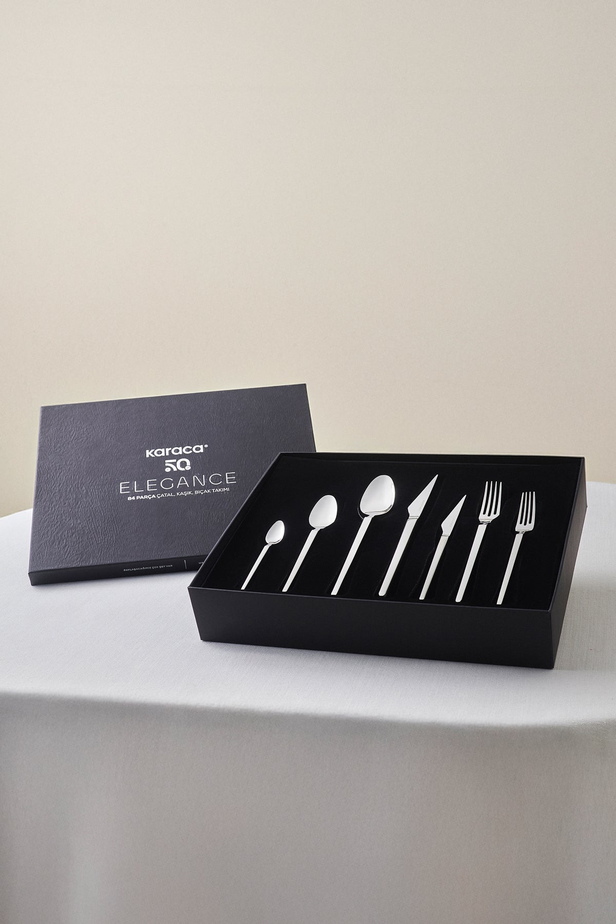 Karaca elegance glacial platin 12 Place Setting 84 Piece Flatware Set - MALLTURK