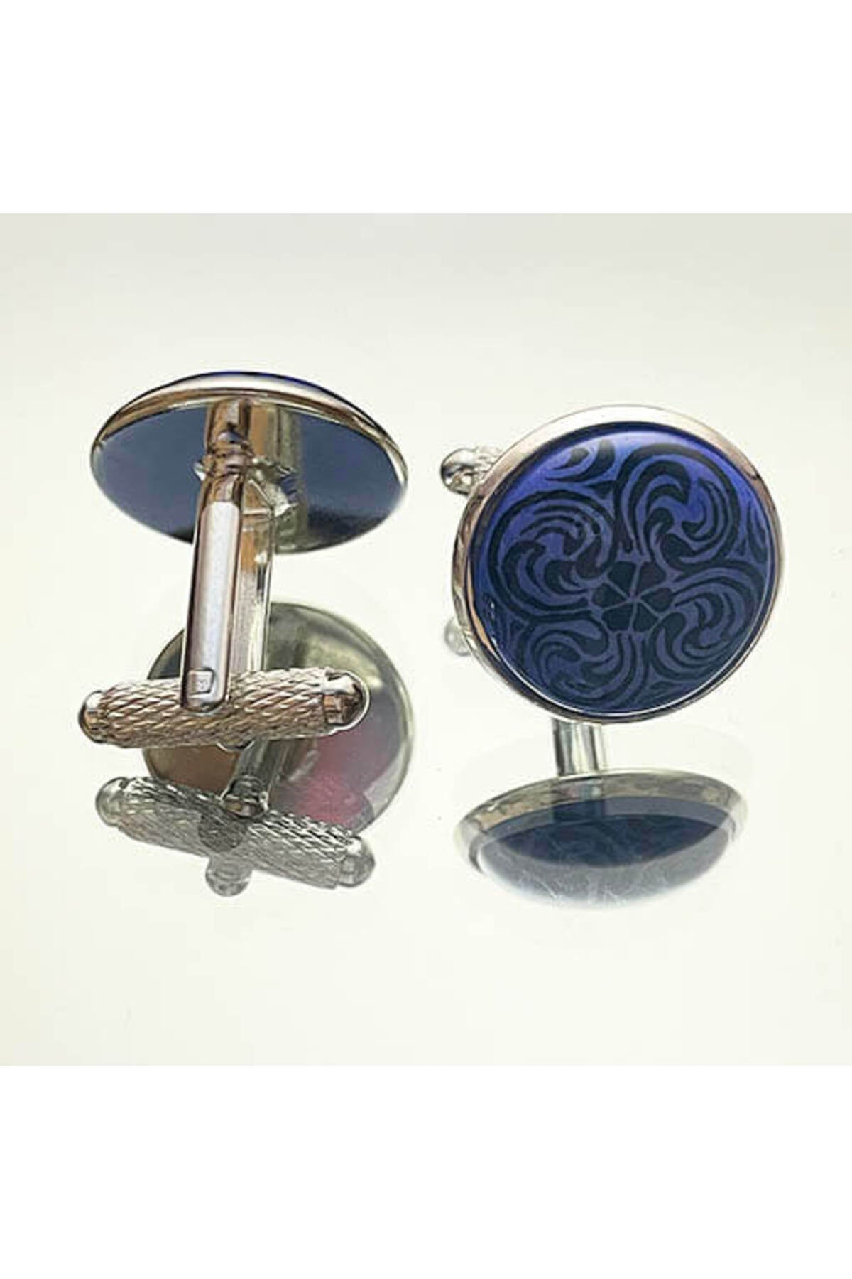Cini Evi Turquoise Background Black Isleme Cufflinks - MALLTURK