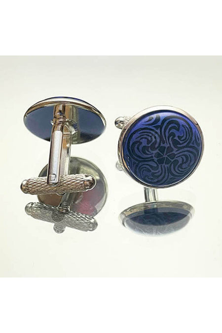 Cini Evi Turquoise Background Black Isleme Cufflinks - MALLTURK