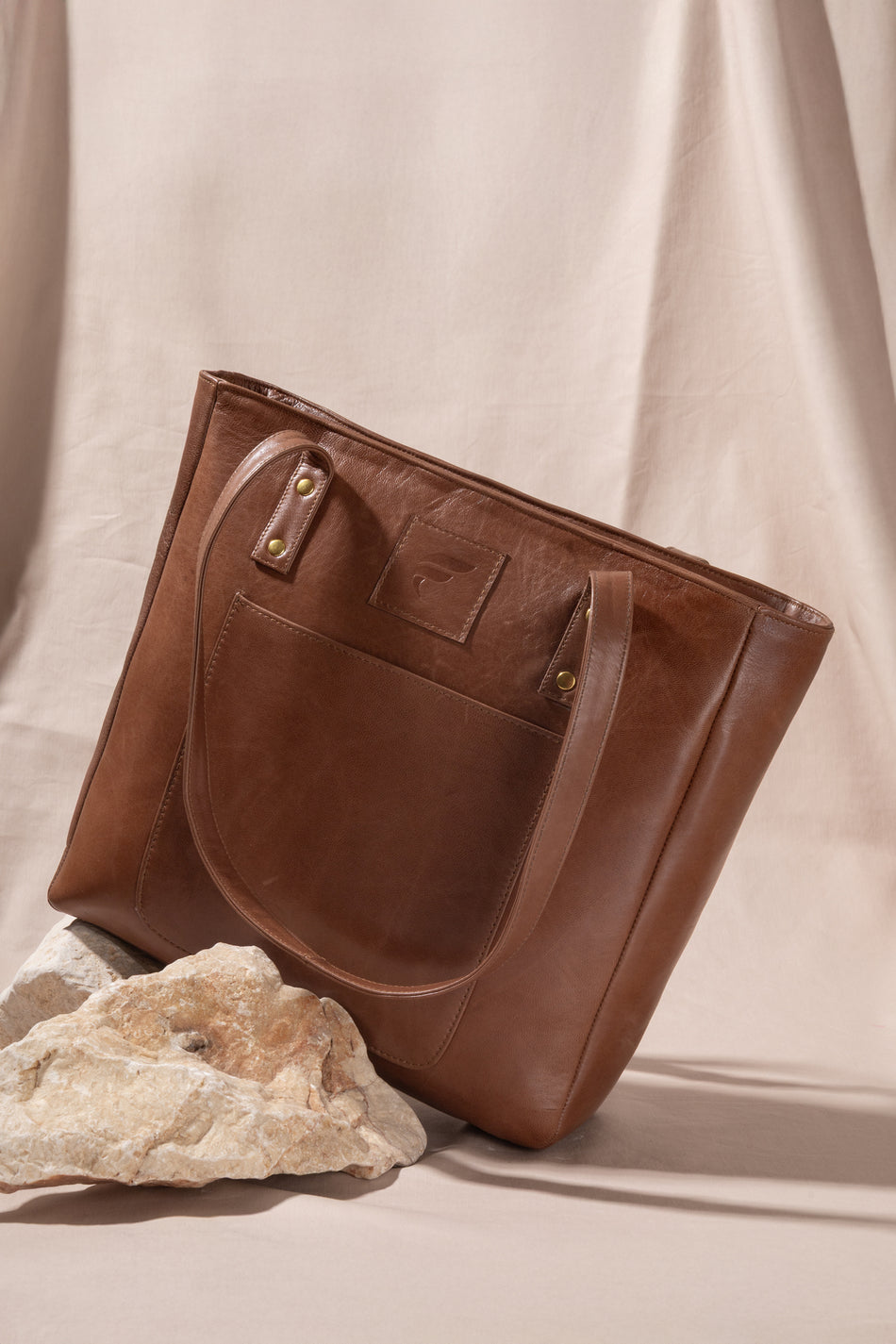 Fubileather Genuine Leather Medium Tote Bag Shoulder and Arm Bag Brown