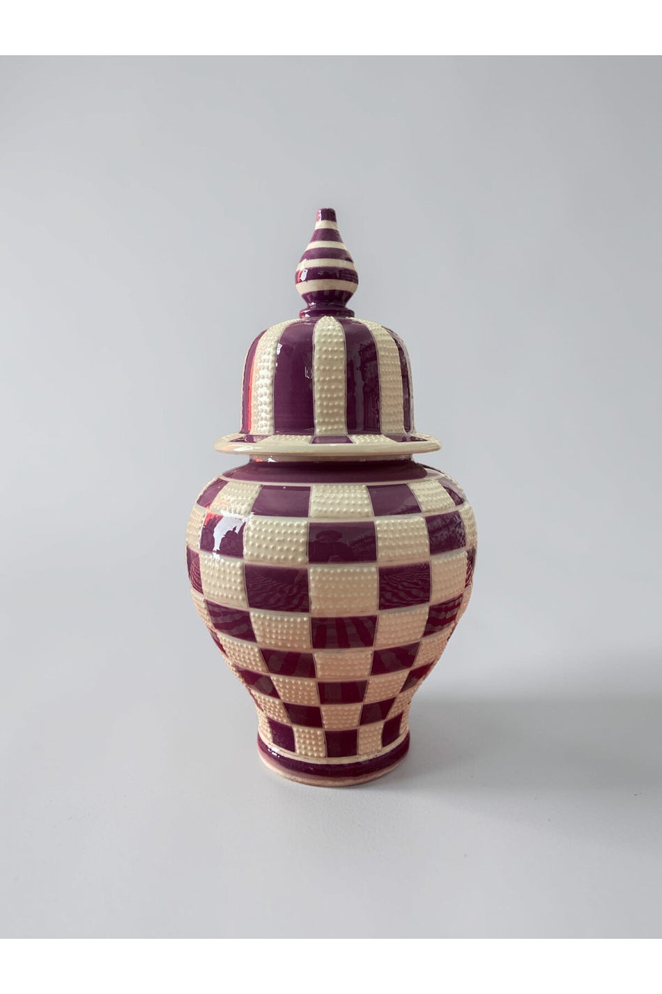 YOOS Handmade Wheelwork 25cm Kutahya Ceramic Checkered Shah Cube Ceramic Vase Purple - MALLTURK