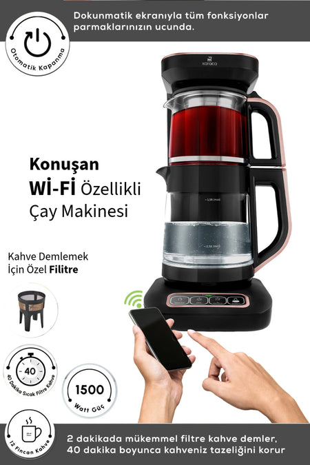 Karaca Wi-Fi Connect iOS-Android Compatible Robotea Connect 4-in-1 Talking Glass Tea Maker - MALLTURK